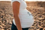 Beach pregnant sand white shirt