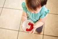 Toddler raspberries tile floor